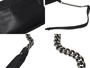 CHANEL シャネル ワイルドステッチ チェーンショルダーバッグ フランス製 18番台 レザー ブラック ブラックメタル金具 美品 中古 4b001378