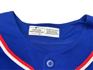 極美品 MLBRangers エムエルビー テキサスレンジャース ベースボールシャツ ユニフォーム ブルー ホワイト レッド ブルー XL 中古 4b001410