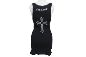 CHROME HEARTS クロムハーツ FUCK YOU クロス バック プリント タンクトップ ブラック コットン サイズL 美品 中古 4b001420