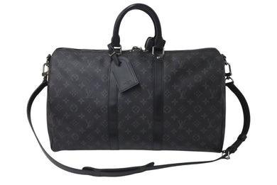 極美品 LOUIS VUITTON ルイヴィトン エクリプス キーポル バンドリエール45 ボストンバッグ M40569 シルバー金具 ブラック 中古 4b001448