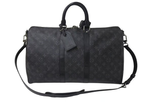 極美品 LOUIS VUITTON ルイヴィトン エクリプス キーポル バンドリエール45 ボストンバッグ M40569 シルバー金具 ブラック 中古 4b001448