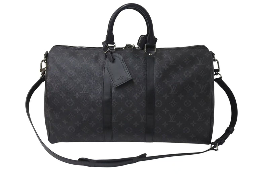 極美品 LOUIS VUITTON ルイヴィトン エクリプス キーポル バンドリエール45 ボストンバッグ M40569 シルバー金具 ブラック 中古 4b001448