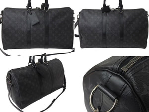 極美品 LOUIS VUITTON ルイヴィトン エクリプス キーポル バンドリエール45 ボストンバッグ M40569 シルバー金具 ブラック 中古 4b001448