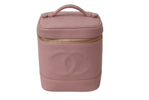 CHANEL シャネル ココマーク バニティバッグ ハンドバッグ 9番台 縦型 キャビアスキン ピンク ゴールド金具 美品 中古 4b001466