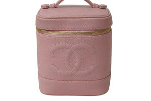 CHANEL シャネル ココマーク バニティバッグ ハンドバッグ 9番台 縦型 キャビアスキン ピンク ゴールド金具 美品 中古 4b001466