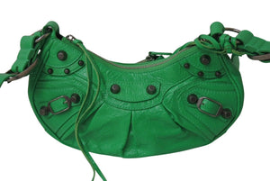 極美品 BALENCIAGA バレンシアガ ショルダーバッグ 671309 ル カゴールXS グリーン レザー アンティークシルバー金具 中古 4b001471