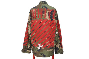 OFFWHITE オフホワイト 15AW バックアローカモ柄 ミリタリージャケット ブルゾン コットン グリーンレッド サイズXXS 美品 中古 4b001480 