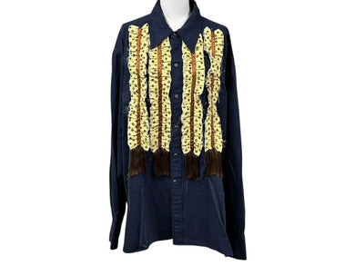 新品未使用 Maison Margiela メゾンマルジェラ Long Sleeve Shirt 長袖シャツ サイズ41 ネイビー イエロー ブラウン 中古 4b001483