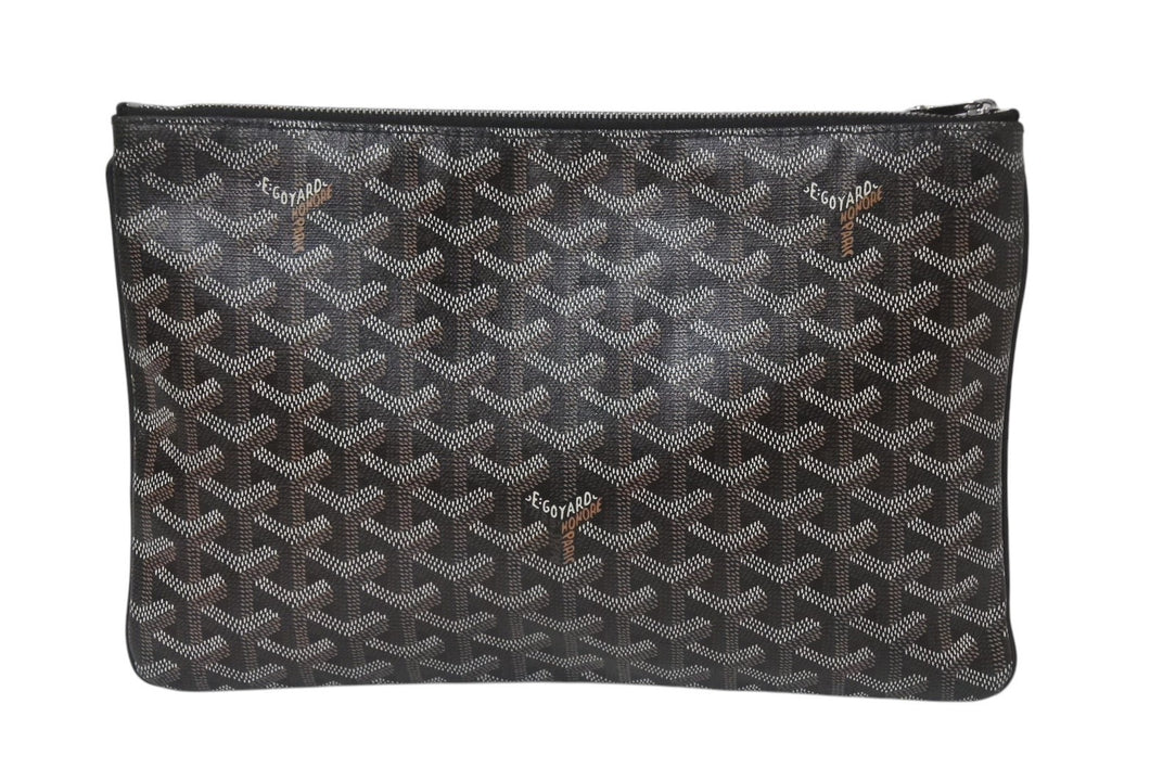 GOYARD ゴヤール セナPM クラッチバッグ SENAT2PMLTY01CL01P ブラック PVC レザー シルバー金具 美品 中古 4b001486