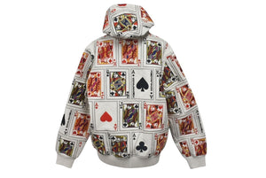 極美品 Supreme シュプリーム Court Cards Hooded Leather Jacket レザージャケット トランプ サイズS 16FW ホワイト ラムレザー 中古 4b001488