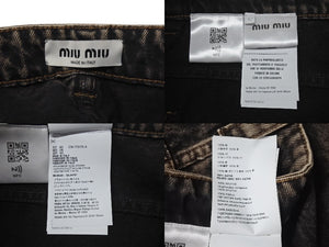 極美品 MIU MIU ミュウミュウ ロゴ デニム パンツ 2022 ダメージ加工 ブラック サイズ42 中古 4b001492