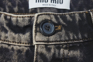 極美品 MIU MIU ミュウミュウ ロゴ デニム パンツ 2022 ダメージ加工 ブラック サイズ42 中古 4b001492