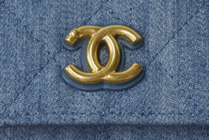 新品未使用 CHANEL シャネル ミニ チェーンショルダーバッグ ランダム番台 デニム キルティング ココマーク インディゴブルー 中古 4b000015