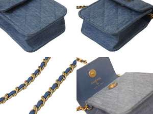 新品未使用 CHANEL シャネル ミニ チェーンショルダーバッグ ランダム番台 デニム キルティング ココマーク インディゴブルー 中古 4b000015