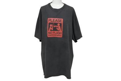 VINTAGE ヴィンテージ PLEASE NO FLASH PHOTOGRAPHY Tシャツ サイズL メッセージ プリント フェードブラック 美品 中古 4b001538