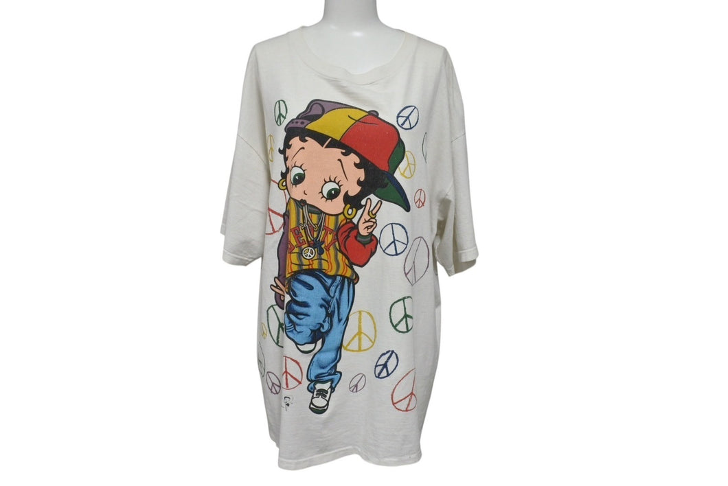 VINTAGE ヴィンテージ 90's BETTY BOOP ベティーブープ 半袖Tシャツ サイズXL ピースマーク ホワイト 1993年 良品 中古 4b001543
