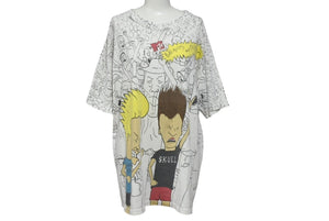 VINTAGE ヴィンテージ BEAVIS AND BUTT-HEAD ビーバスアンドバットヘッド 半袖Tシャツ ホワイト 総柄 美品 中古 4b001544