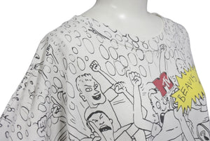 VINTAGE ヴィンテージ BEAVIS AND BUTT-HEAD ビーバスアンドバットヘッド 半袖Tシャツ ホワイト 総柄 美品 中古 4b001544
