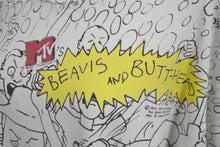 Load image into Gallery viewer, VINTAGE ヴィンテージ BEAVIS AND BUTT-HEAD ビーバスアンドバットヘッド 半袖Tシャツ ホワイト 総柄 美品 中古 4b001544