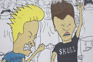 VINTAGE ヴィンテージ BEAVIS AND BUTT-HEAD ビーバスアンドバットヘッド 半袖Tシャツ ホワイト 総柄 美品 中古 4b001544