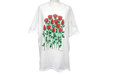 VINTAGE ヴィンテージ 薔薇ローズ半袖Tシャツ アメリカ製 コットン ホワイト レッド グリーン サイズL 美品 中古 4b001561 