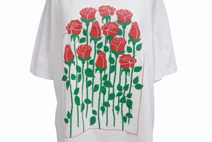 VINTAGE ヴィンテージ 薔薇ローズ半袖Tシャツ アメリカ製 コットン ホワイト レッド グリーン サイズL 美品 中古 4b001561 