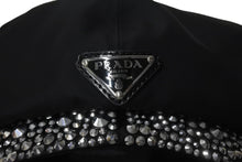 Load image into Gallery viewer, 極美品 PRADA プラダ ベイカーボーイキャップ キャスケット トライアングルロゴ ラインストーン装飾 1HC551 ブラック S 中古 4b001578