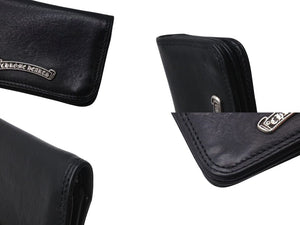CHROME HEARTS クロムハーツ 2ポケット レザー カードケース ブラック レザー ロゴ 小物 名刺入れ 美品 中古 4b001584
