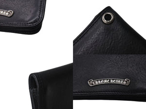 CHROME HEARTS クロムハーツ 2ポケット レザー カードケース ブラック レザー ロゴ 小物 名刺入れ 美品 中古 4b001584