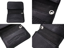 Load image into Gallery viewer, CHROME HEARTS クロムハーツ 2ポケット レザー カードケース ブラック レザー ロゴ 小物 名刺入れ 美品 中古 4b001584