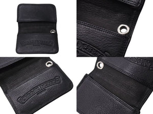 CHROME HEARTS クロムハーツ 2ポケット レザー カードケース ブラック レザー ロゴ 小物 名刺入れ 美品 中古 4b001584
