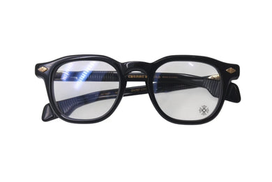 CHROME HEARTS クロムハーツ CHIRP CHIRP チャープ フレア メガネ プラスチック 18KGP ブラック サイズ49□23 美品 中古 4b001587