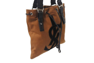 YvesSaintLaurent RiveGauche イヴサンローラン リヴゴーシュ ハンドバッグ ショルダーバック コットン レザー ブラウン 美品 中古 4b001595