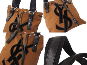 YvesSaintLaurent RiveGauche イヴサンローラン リヴゴーシュ ハンドバッグ ショルダーバック コットン レザー ブラウン 美品 中古 4b001595