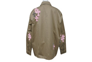 極美品 CHROMEHEARTS クロムハーツ Work Dog ワークドッグシャツジャケット クロスボタン ベージュ ピンク サイズXL 中古 4b001605