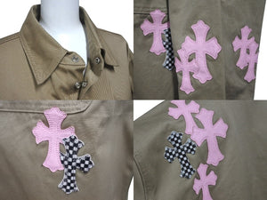 極美品 CHROMEHEARTS クロムハーツ Work Dog ワークドッグシャツジャケット クロスボタン ベージュ ピンク サイズXL 中古 4b001605