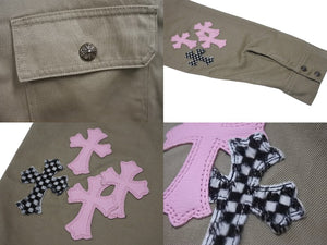 極美品 CHROMEHEARTS クロムハーツ Work Dog ワークドッグシャツジャケット クロスボタン ベージュ ピンク サイズXL 中古 4b001605