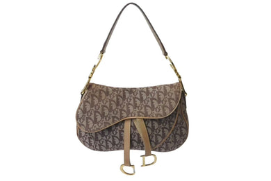 Christian Dior クリスチャンディオール ワンショルダーバッグ トロッター ダブルサドル ブラウン ガリアーノ期 美品 中古 4b001610