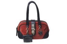 Load image into Gallery viewer, MIU MIU ミュウミュウ ヴィンテージボストンバッグ ハンドバッグ レザー スエード レッド ブラック シルバー金具 美品 中古 4b001611