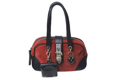 MIU MIU ミュウミュウ ヴィンテージボストンバッグ ハンドバッグ レザー スエード レッド ブラック シルバー金具 美品 中古 4b001611