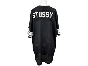 STUSSY ステューシー メッシュ 半袖 ゲームシャツ サイズXL ブラック ホワイト ロゴプリント 美品 中古 4b001628