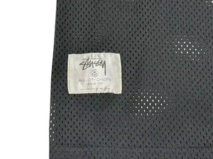 STUSSY ステューシー メッシュ 半袖 ゲームシャツ サイズXL ブラック ホワイト ロゴプリント 美品 中古 4b001628