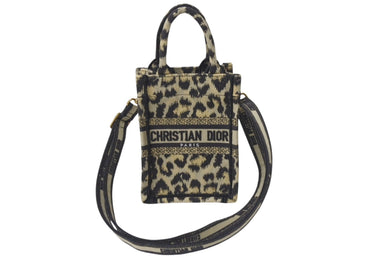 CHRISTIAN DIOR クリスチャンディオール ブックトート ミニフォンバッグ レオパード キャンバス ゴールド金具 美品 中古 4b001642