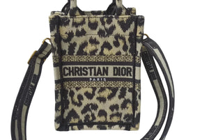 CHRISTIAN DIOR クリスチャンディオール ブックトート ミニフォンバッグ レオパード キャンバス ゴールド金具 美品 中古 4b001642