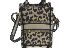 CHRISTIAN DIOR クリスチャンディオール ブックトート ミニフォンバッグ レオパード キャンバス ゴールド金具 美品 中古 4b001642
