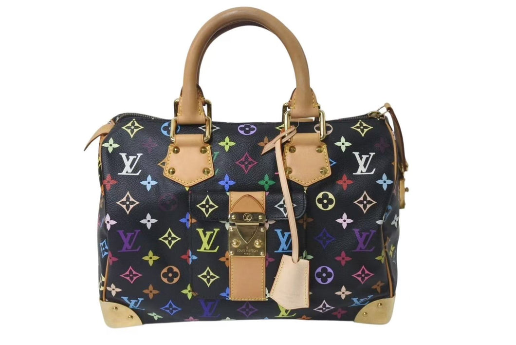 極美品 LOUIS VUITTON ルイヴィトン スピーディ30 ハンドバッグ M92642 モノグラム マルチカラー ブラック 中古 4b001644