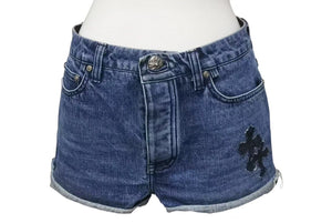 CHROME HEARTS クロムハーツ デニムショーツ ショートパンツ サイズ26 セメタリークロス デニムパッチ シルバー925 12パッチ 美品 中古 4b001646