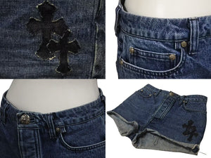 CHROME HEARTS クロムハーツ デニムショーツ ショートパンツ サイズ26 セメタリークロス デニムパッチ シルバー925 12パッチ 美品 中古 4b001646