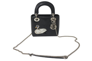 Christian Dior クリスチャンディオール レディディオール スワン ミニハンドバッグ 32-MA-0166 パテントレザー カナージュ 美品 中古 4b001647