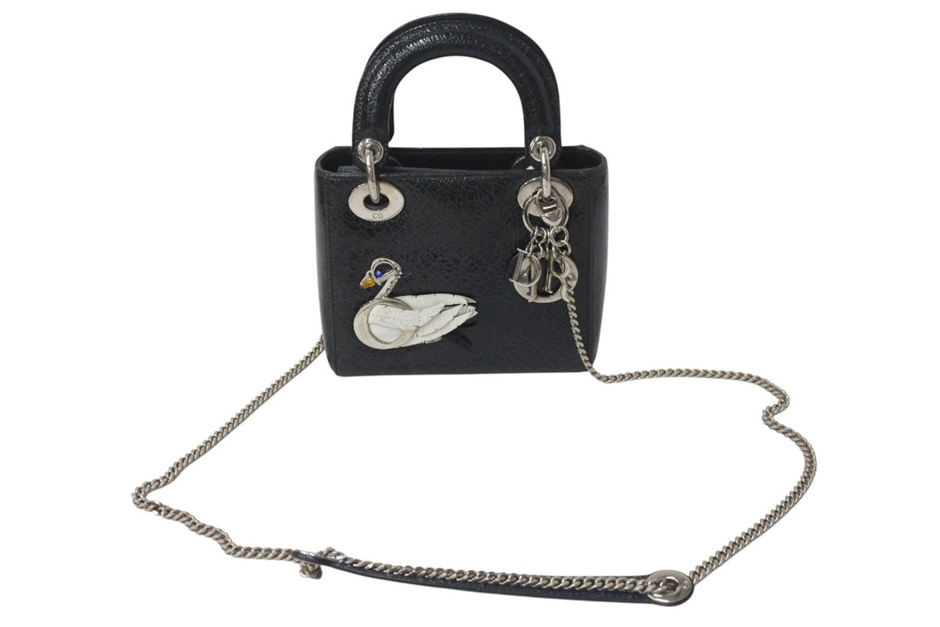 Christian Dior クリスチャンディオール レディディオール スワン ミニハンドバッグ 32-MA-0166 パテントレザー カナージュ 美品 中古 4b001647